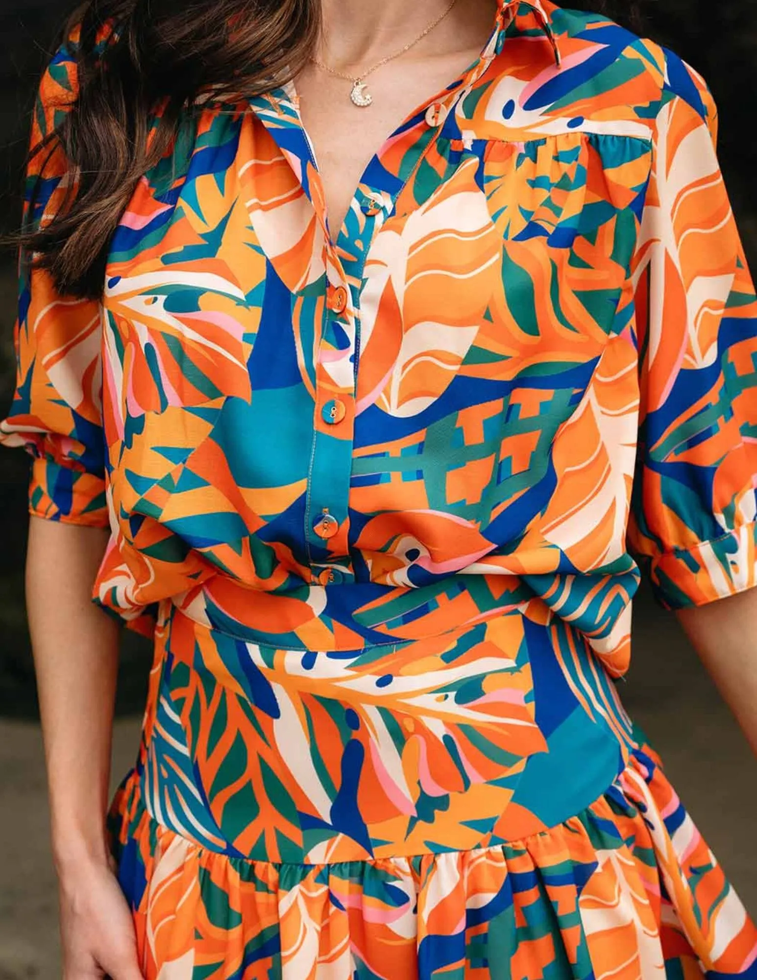WOMEN'S SHORT SLEEVE BUTTON UP TOP & MINI SKIRT FLORAL 2PC.SET