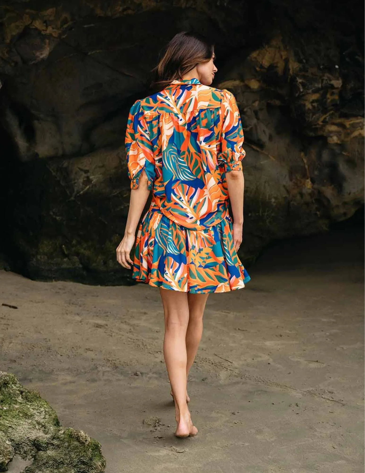 WOMEN'S SHORT SLEEVE BUTTON UP TOP & MINI SKIRT FLORAL 2PC.SET