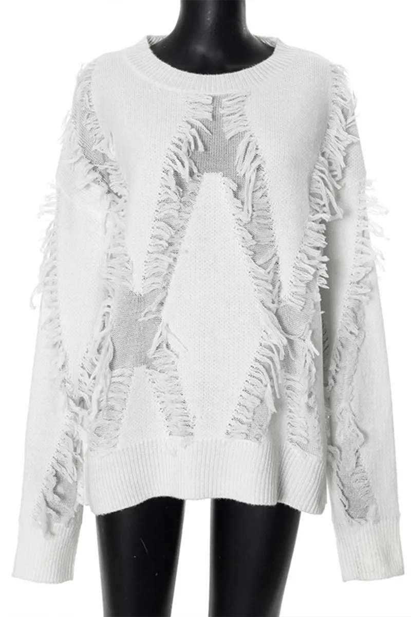 WS3324 Ripped Sheer Sweater Top