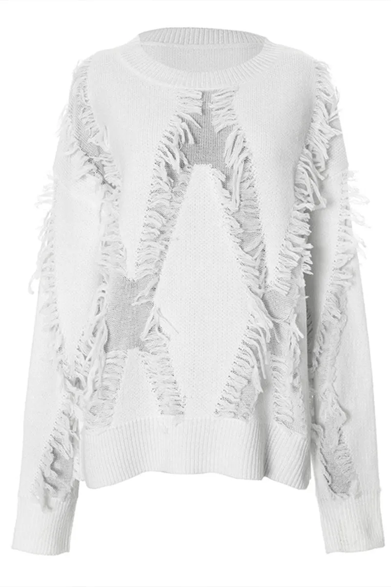 WS3324 Ripped Sheer Sweater Top