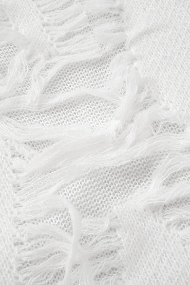 WS3324 Ripped Sheer Sweater Top