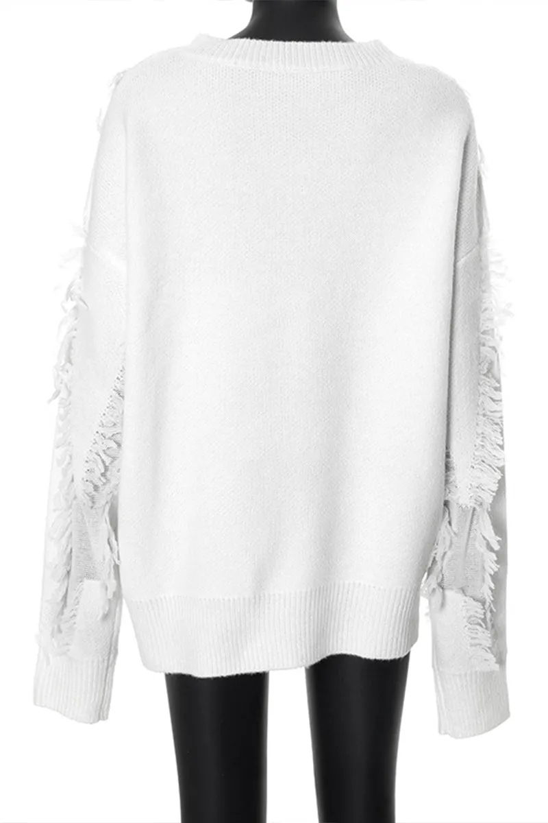 WS3324 Ripped Sheer Sweater Top
