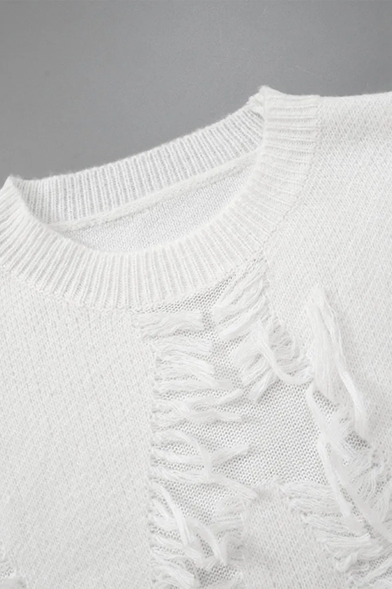 WS3324 Ripped Sheer Sweater Top