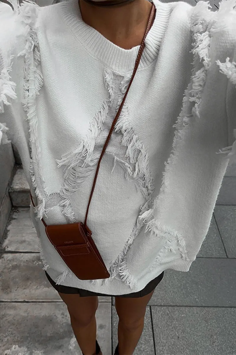 WS3324 Ripped Sheer Sweater Top