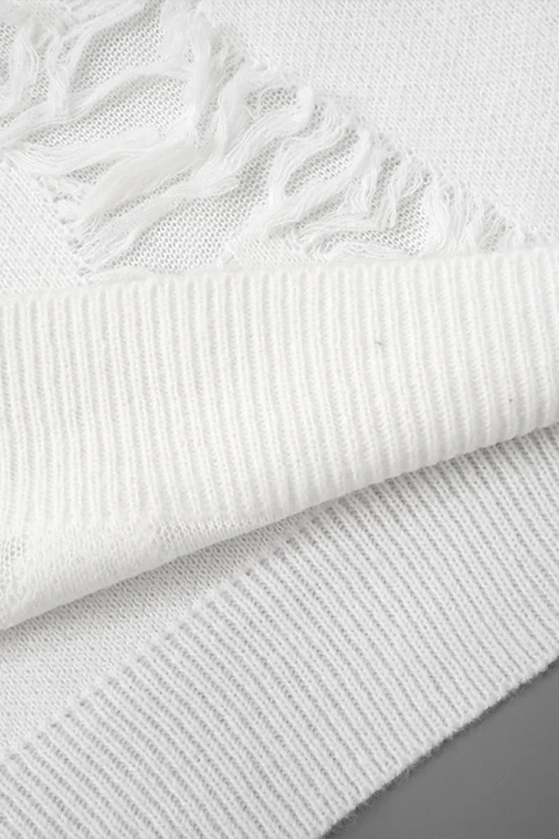 WS3324 Ripped Sheer Sweater Top