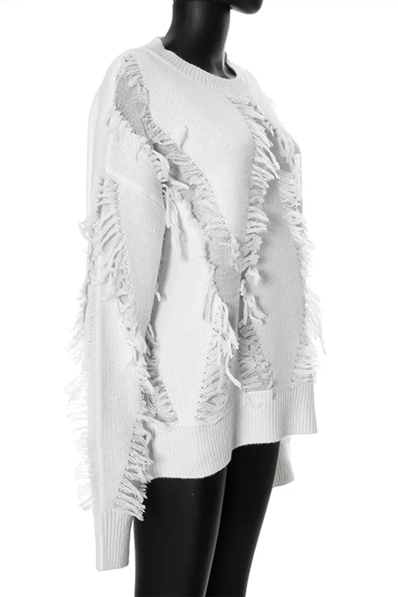 WS3324 Ripped Sheer Sweater Top
