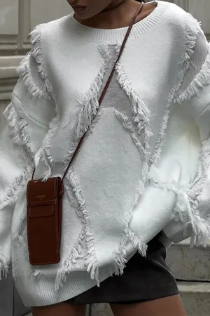 WS3324 Ripped Sheer Sweater Top