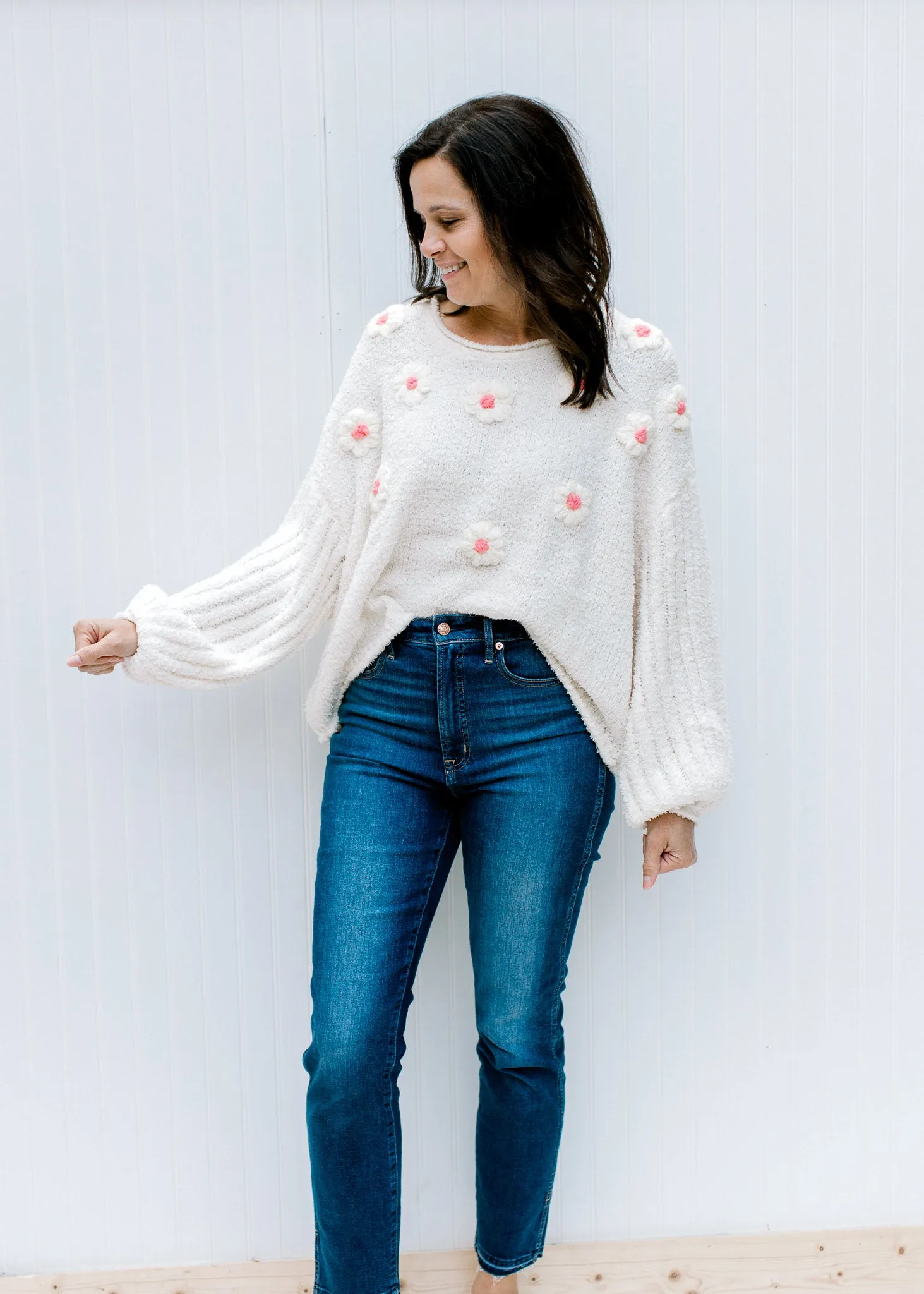 X Pop of Pink Ivory Sweater