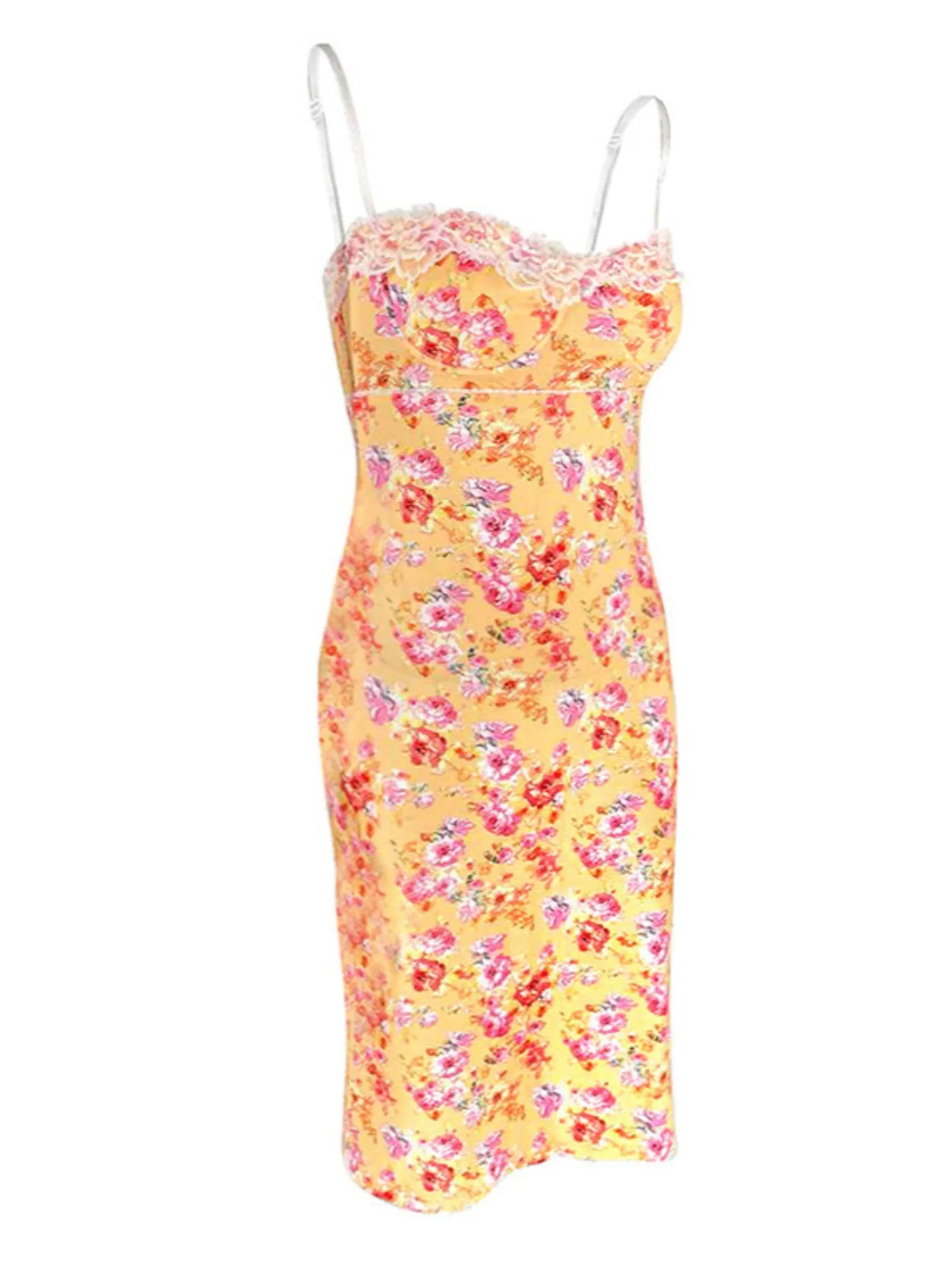 Yellow Floral Bodycon Dress