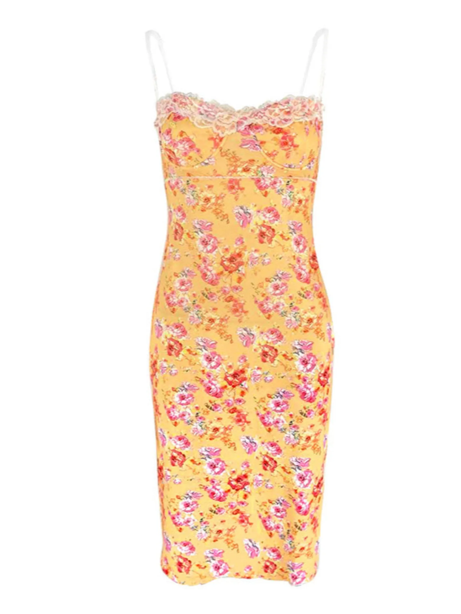 Yellow Floral Bodycon Dress