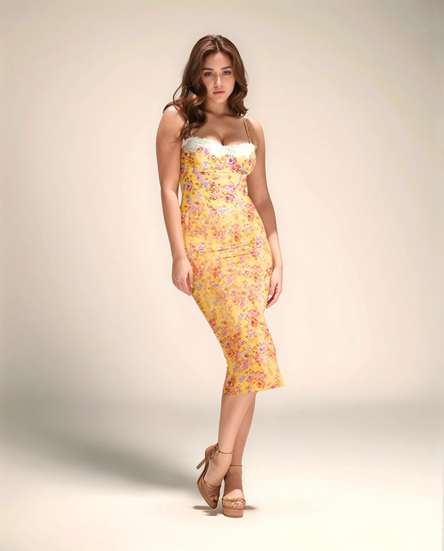 Yellow Floral Bodycon Dress