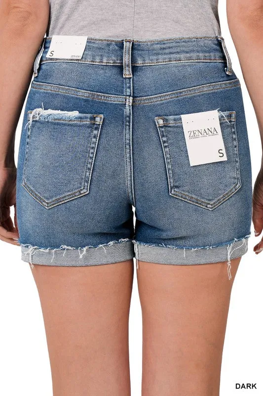 ZENANA CUFFED RAW HEM DENIM SHORTS