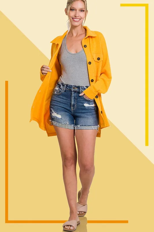 ZENANA CUFFED RAW HEM DENIM SHORTS
