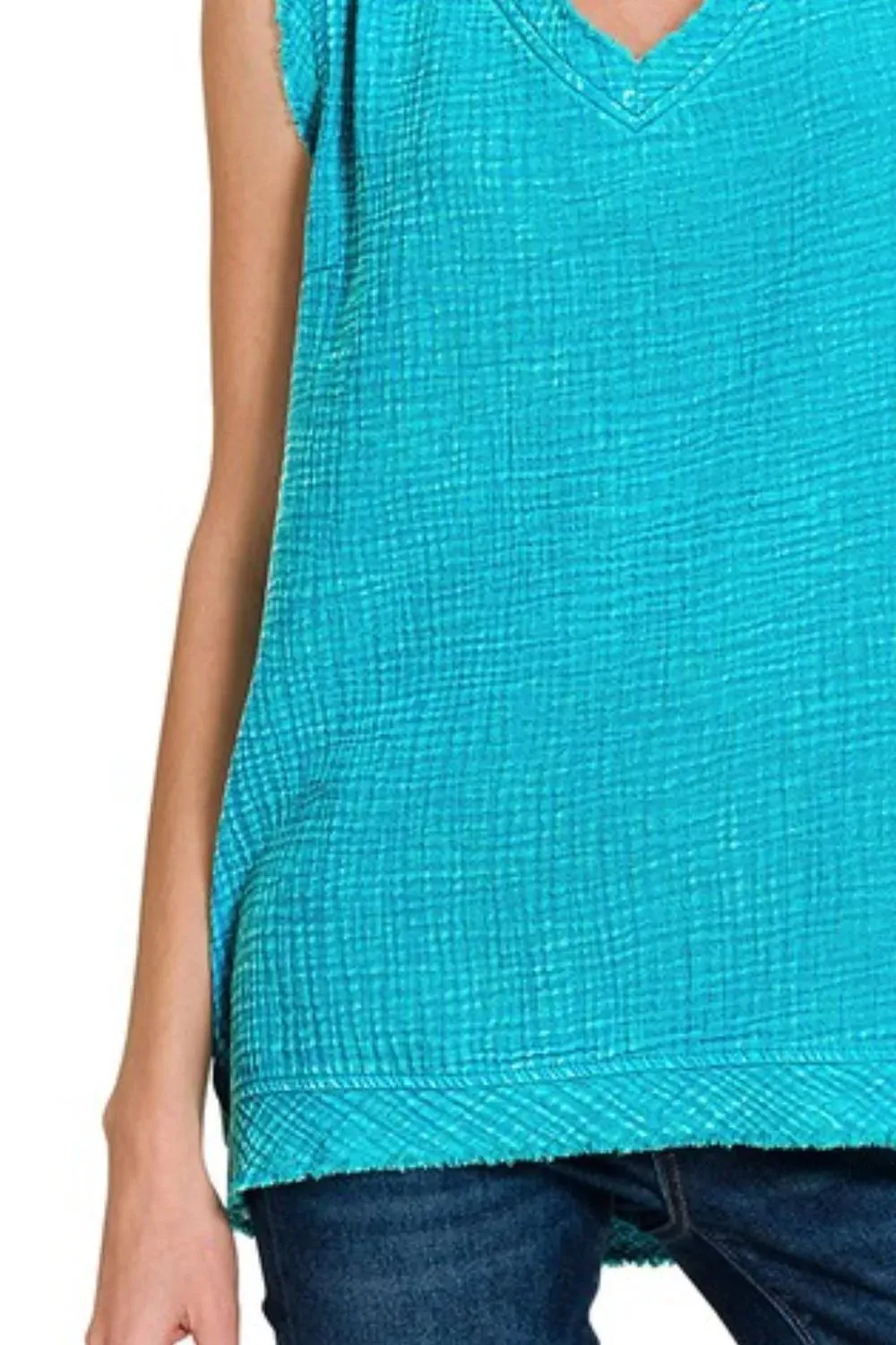 Zenana Double Gauze Raw Edge Acid Washed Tank