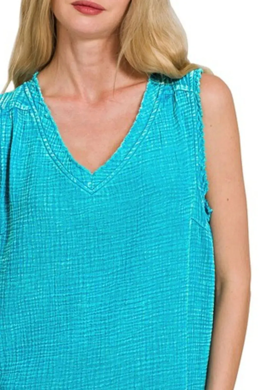 Zenana Double Gauze Raw Edge Acid Washed Tank