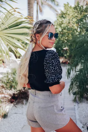 Zora Sequin Puff Sleeve Top - Black